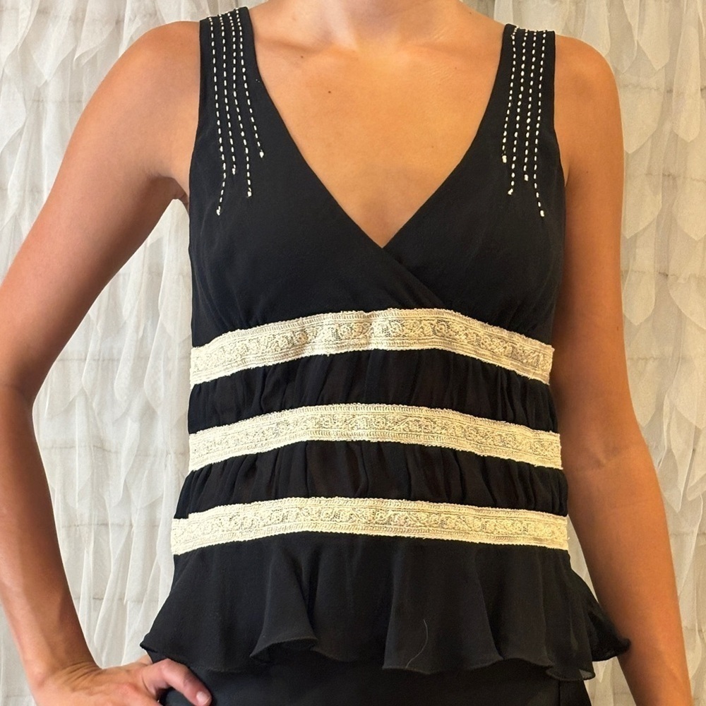 Max Studio Black Chiffon Peplum Lace Trim Sleeveless Top | Women's Size Small - Picture 3 of 10